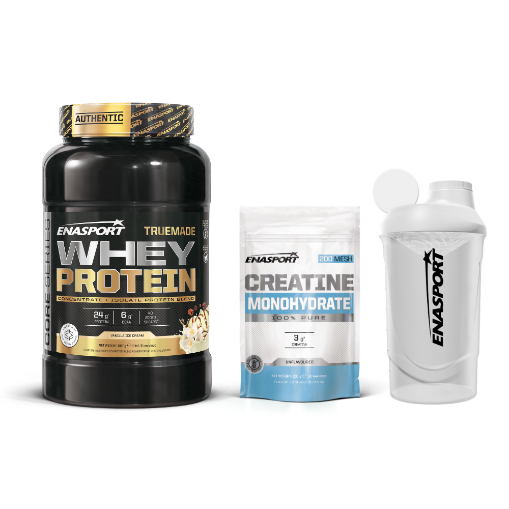 Pack Truemade Whey Protein 2lb + Creatina Monohidrato 300g + Enasport Shaker Wave Blanco 600 MLT